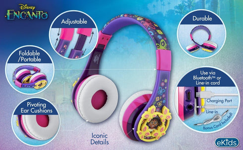 eKids Disney Encanto Kids Bluetooth Headphones, Wireless Headphones with Microphone includes Aux Cord, Volume Reduced Kids Foldable Headphones...
