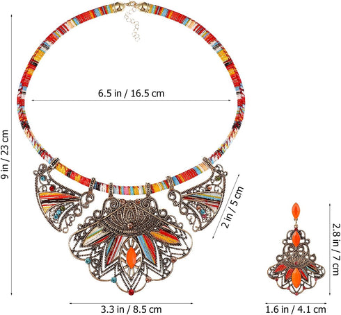TENDYCOCO Bohemian Necklace Earring Set Ethnic Choker Necklace Chunky African Statement Jewelry Sets for Women...