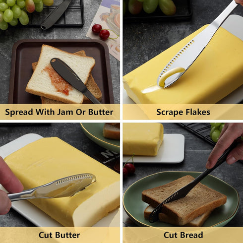 6PCS Silver Butter Knives Set, Highly Mirror-Polished Butter knife Spreader, Stainless Steel Spreader Knife, Butter Slicer, Serrated Butter Cutter...