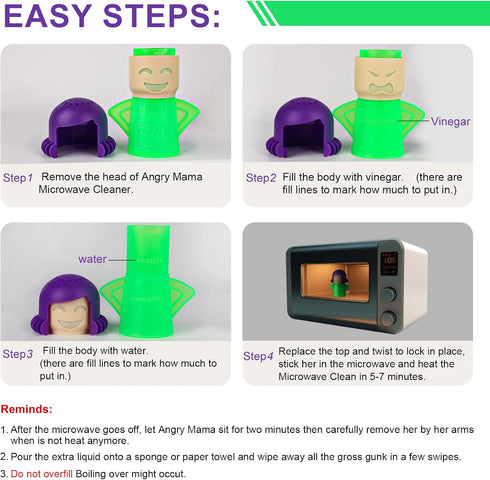 Angry or Happy Mama Microwave Cleaner, Microwave Oven Steam Cleaner, Just Add Vinegar and Water, Easily Cleans the Crud in Minutes (Green)...