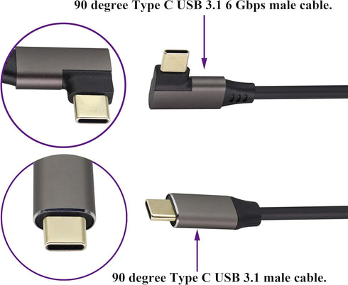 Right Angle Type C 3.1 Extension Cable 4K@60Hz 90 DegreeType C 3.1 USB Male to Male Connector Cable Supports Charging,Data,Audio,Video Cable,Compa...