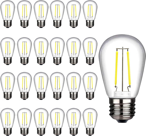 25-Pack LED S14 Bulbs 2W String Light Replacement Bulbs, Shatterproof Outdoor 20 Watt Equivalent 5000K Daylight S14 Light Bulbs for Patio Garden, ...