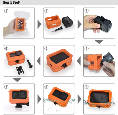 Floaty for GoPro Hero 11 / Hero10 / Hero 9 - Float Housing Case Cover for Camera Anti-Sink Floating Accessory - Orange...