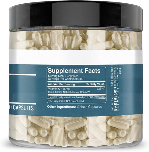 Earthborn Elements Acerola Cherry 200 Capsules, Pure & Undiluted, No Additives...