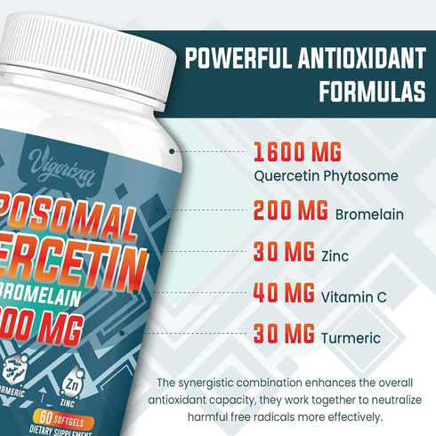 1600 MG Liposomal Quercetin Phytosome, 20X Higher Absorption, Quercetin with Bromelain, Zinc & Vitamin C, Quercetin Supplement for Immunity, Norma...