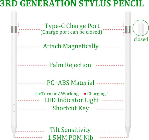 2024 Stylus Pen for iPad,Tablet Pencil Charges Magnetically Tilt Sensitivity Palm Rejection Compatible with iPad Pro 12.9"/11",iPad Air 3/4/5 iPad...