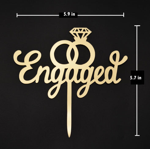 Engagement Cake Topper- Engagement Wedding Party Decorations (Gold)...