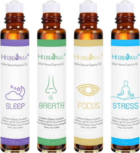 Aromatherapy Oils Roller Set, Natural Pre-diluted Essential Oils Roll On with Glass Rollerball, Relaxation Gift for Women & Men, Christmas Gift, P...