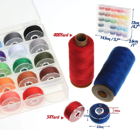 ilauke 50Pcs Bobbins Sewing Threads Kit, 400 Yards per Polyester Thread Spools, Prewound Bobbin with Case for Brother Singer Janome Machine, 25 Co...