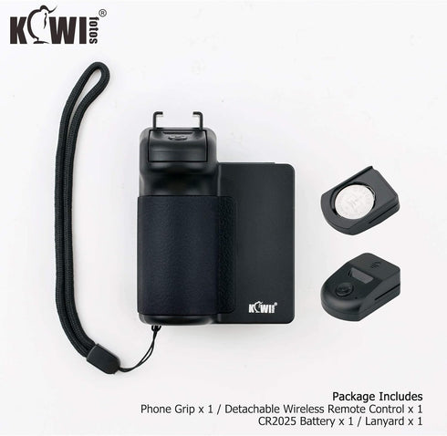 KIWIFOTOS Phone Tripod Mount, Phone Camera Grip Handle Holder with Detachable Bluetooth Shutter and Cold Shoe Adapter for iPhone 14 15 Samsung Sma...