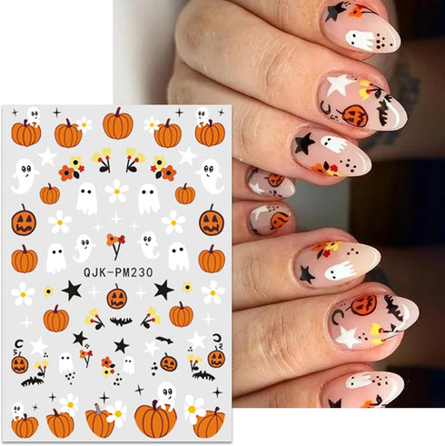 JMEOWIO 9 Sheets Halloween Nail Art Stickers Decals Self-Adhesive Cute Pumpkin Ghost Nail Supplies Nail Art Design Decoration Accessories...