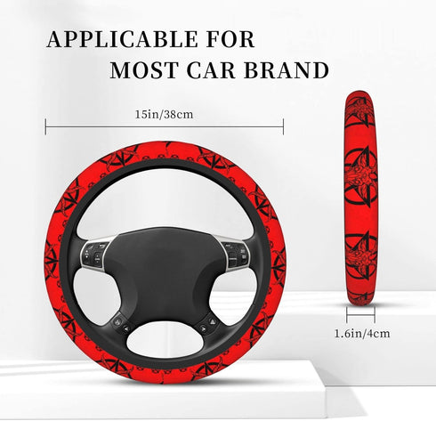 Red Satanic Pentagram Elastic Steering Wheel Cover, Universal 15 Inch Fit, Neoprene Rubber Car Steering Wheel Covers, Anti-Slip Car Accessories Fo...