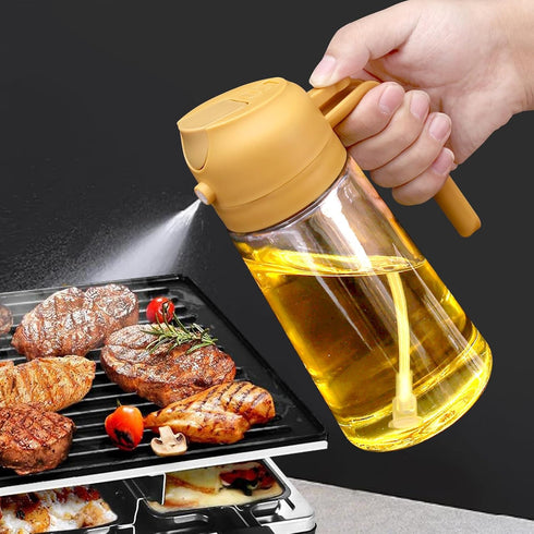 2 in 1 Oil Dispenser and Oil Sprayer, 470ml Oil Dispenser Bottle Spray and Pour, Glass Olive Oil Sprayer for Cooking, Food-Grade Oil Spray Bottle ...