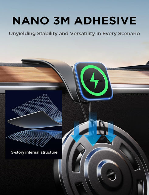 for Magsafe Car Mount Charger,15W Wireless Car Charger Phone Mount for iPhone 15 14 13 12 Pro Plus Max,Bendable Memory Titanium Alloy&Steel Hook C...