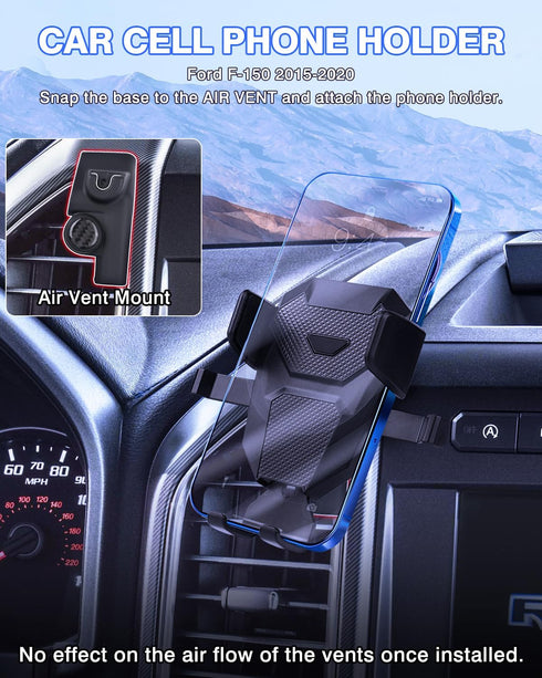 Karltys F150 Car Phone Holder for 2015-2020 Ford F-150 Accessories, Cell Phone Holder Air Vent Phone Mount for F-150, Never Blocking Hands Free Th...