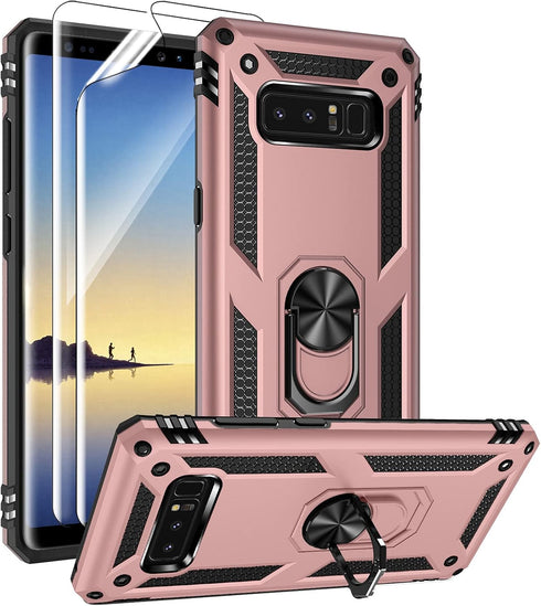 Androgate for Samsung Galaxy Note 8 Case with 3D PET Screen Protectors, Military-Grade Metal Ring Holder Kickstand 15ft Drop Tested Shockproof Cov...
