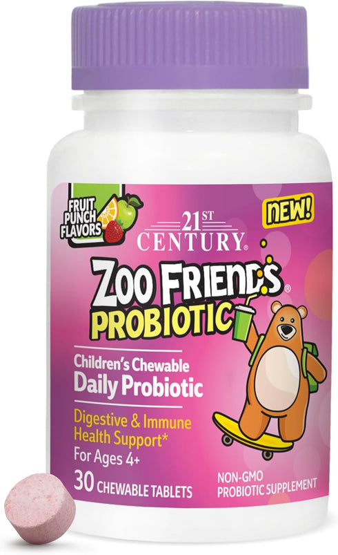 21st Century Zoo Friends Probiotic Chewable, Fruit Punch Flavors, 30 Count...