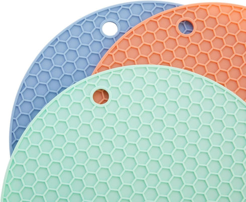6 Pack Silicone Trivets for Hot Pots and Pans, Round Heat Resistant Multifunctional Mat for Kitchen Countertop (3 Colors, 7 Inches)...