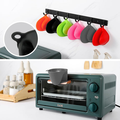 4PCS Oven Mitts, Silicone Pot Holders Heat Resistant, Mini Oven Gloves for Kitchen, Thickened Silicone Hot Pads for Cooking & Baking(2Black2Grey)...