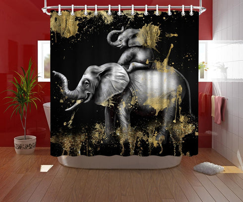 FuShvre Elephant Shower Curtain Black and Gold Shower Curtains African Animal Bathroom Decor Hooks Included 72"x 72"...