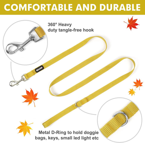 azuza Nylon Fall Dog Collar and Leash Set, Strong & Durable Basic Style Leash with Easy to Use Collar Hook, Available in Multiple Lengths for Pupp...