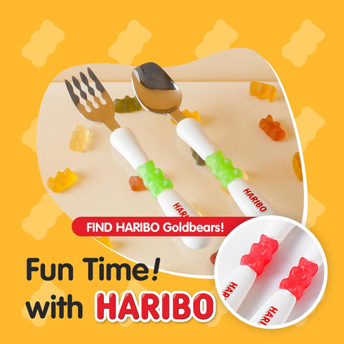 HARIBO Goldbear Spoon and Fork Set with Travel Case - Kids & Toddlers Stainless Steel Flatware Set with Storage Case, Premium & BPA Free Kids Trav...