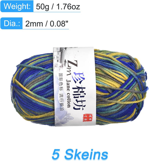 uxcell Cotton Blend Yarn, 5 Pack of 50g/1.76oz Soft Crochet Craft Yarns for Knitting and Crocheting Craft Projects, Blue-Yellow......