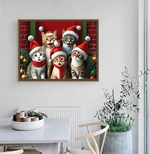 Christmas Kittens Diamond Painting Winter Christmas Diamond Art Kits for Adults, Full Round Gemstone Crystal Cross Stitch Kit, for Wall Decor Gift...