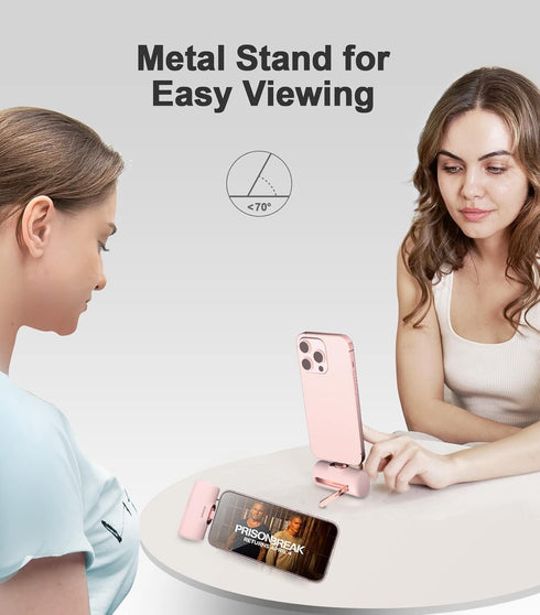 Small Portable Charger for iPhone,5000mAh Mini Power Bank with Built in Cable/Metal Stand,External Cute Battery Pack Compatible with iPhone 14/13/...