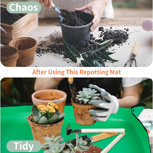 Herda 39.5" x 31.5" Plant Repotting Mat Waterproof Transplanting Mat and Potting Soil Mess Control,Square Succulent Gardening Mat Potting Soil Tid...