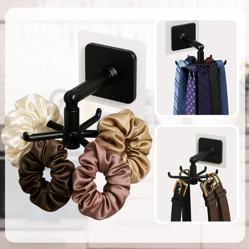 4 Pieces 360 Rotating Folding Hook Multi-purpose Hanging Utensil Holder Hook 180 Degrees Vertical Flip Self-Adhesive Hook Utensil Rack with 6 Hook...