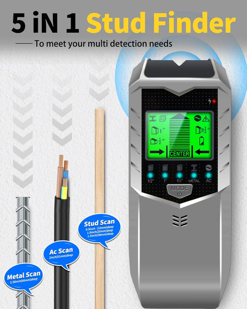 Stud Finder Wall Scanner, 5 IN 1 Upgraded Accuracy LCD Display Wall Wood Metal Stud Finder Detector, Stud Sensor Beam Finder for Center and Edge o...