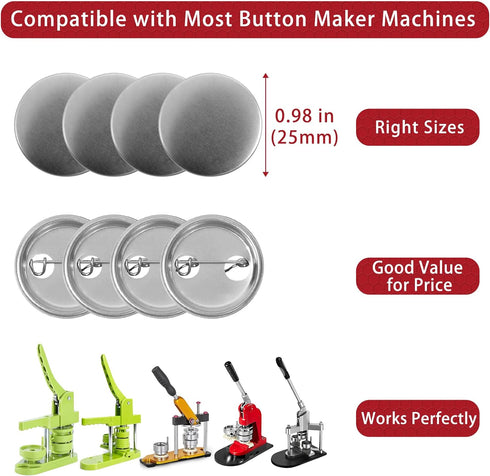 800 PCS Button Maker Supplies, 25mm / 0.98 inch Button Supplies Button Parts, Approx. 1 inch Metal Blank Button Badge Parts with Blank Paper for B...