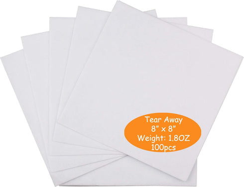 Simthread Tear Away Machine Embroidery Stabilizer Backing - 1.8 Ounces Medium Weight 8" x 8" 100pcs / Pack, Precut Sheets for 4x4 and 6x6 Machine ...