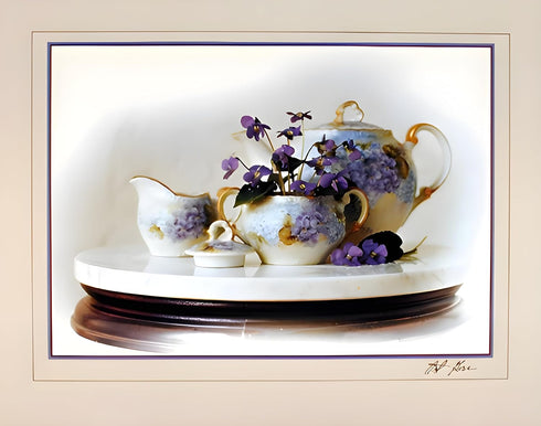 Country Wall Decor Violets Flowers & Kettle Tea Pot Still Life Art Print Poster Picture (16x20)...