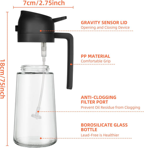 16oz Oil Dispenser Bottle for Kitchen - 2 in 1 Olive Oil Dispenser and Oil Sprayer - 470ml Olive Oil Bottle - Oil Sprayer for Cooking, Kitchen, Sa...