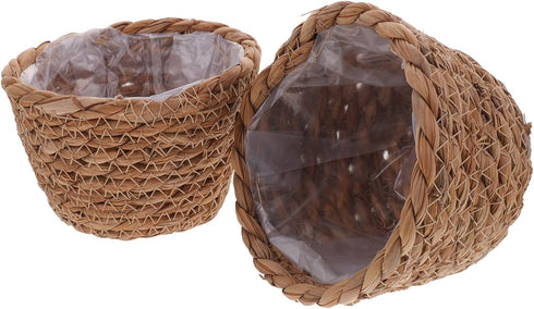 Alipis Seagrass Basket Planter Woven Flower Pots 2pcs 13cm Rattan Storage Basket Plant Container Hand Woven Basket Planter Straw Flower Pot for In...