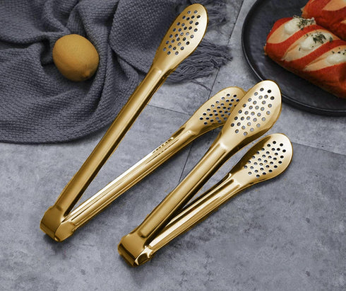 4 Pack Buffet Tongs,Stainless Steel Serving Tongs Serving Utensils Gold(7Inch,9.1Inch)...