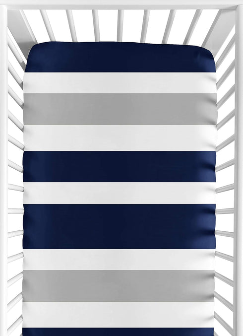 Fitted Crib Sheet for Navy and Gray Stripe Baby/Toddler Bedding - Stripe Print...