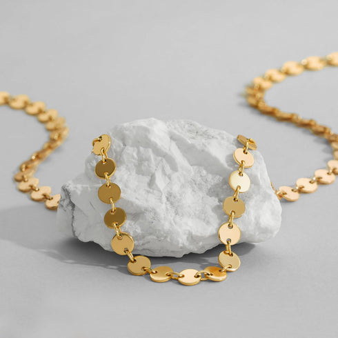 Dremmy Studios Dainty Gold Choker Necklace for Women 14K Gold Plated Coin Disc Figaro Layered Beaded Flat Mariner Sideways Cross Wishbone Link Cla...