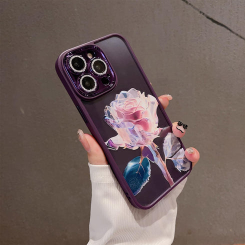 Compatible with iPhone 14 Pro Max Phone Case with Glitter Bling Camera Lens Protector for Women Girls Cute Fairy Rose Flower Clear Protective Cove...