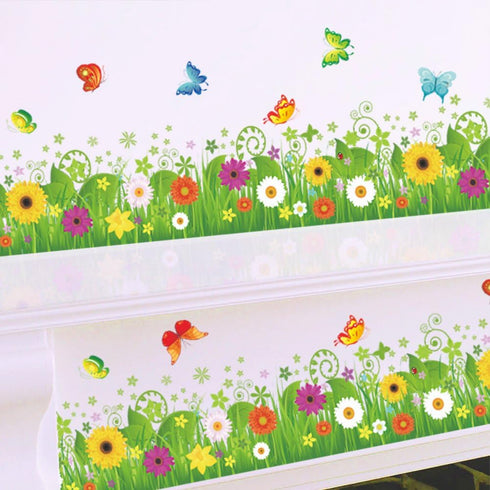 Amaom® Removable Beautiful Green Sunflower Flowers Grass with Flying Butterfly Wall Decals Murals Home Art Decor Peel Stick Wall Stickers for Wall...