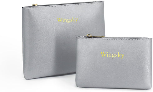 2 Pack Makeup Bag for Purse, Vegan Leather, Travel Makeup Pouch Cosmetic Bag Zipper Pouch Bags,Travel Toiletry Bags for Women (A Silver, 9x7 inch)...