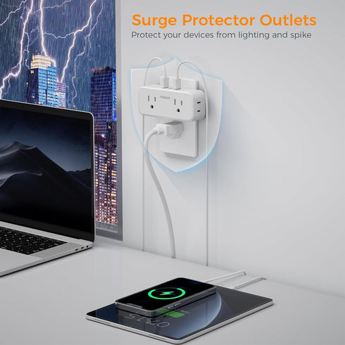 Multi Plug Outlet Splitter with USB, TESSAN 4 Electrical Multiple Outlet Extender with 3 USB Ports, Mini Double Plug Expander Surge Protector for ...