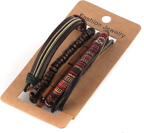 HZMAN Wrap Bracelets Men Women, Hemp Cords Wood Beads Ethnic Tribal Bracelets, Leather Wristbands...