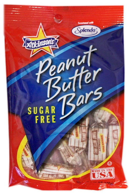 Atkinson's Sugar Free Peanut Butter Bars - Crunchy and Crispy Peanut Butter Candy - Gluten Free, Kosher, Vegan - Bite Size Candy - 3.7 oz. Peg Bag...
