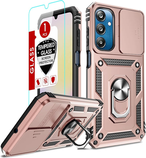 LeYi for Samsung Galaxy A25 5G Case, A25 5G Phone Case with Slide Camera Cover + Tempered Glass Screen Protector, Military-Grade Case with Rotatab...