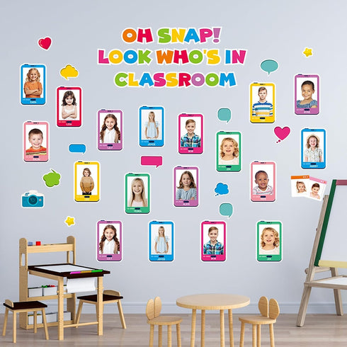 70Pcs Look Who's in Classroom Bulletin Board Set Back to School Wall Chalkboard Decors Phone Shaped Paper Cutouts DIY Photo Supplies First Day of ...