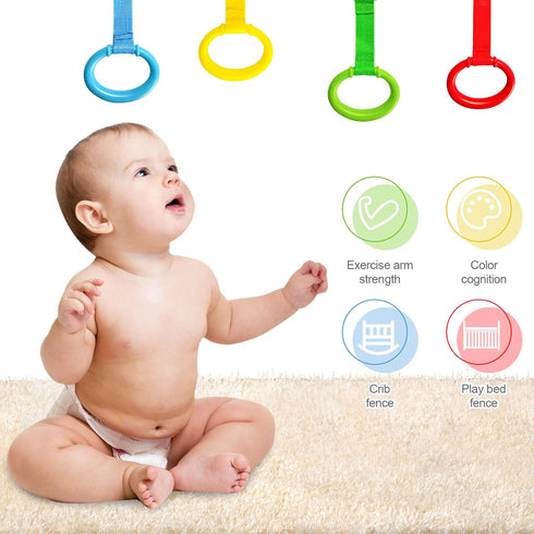 4pcs Plastic Baby Crib Pull Rings Kids Walking Exercises Assistant Stand Up Rings playpen Pull Ring Baby Cot Hanging Rings for Infant Baby Toddler...