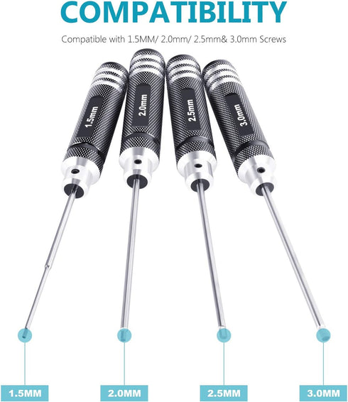 Neewer Lightweight Titanium Nitride Coating Hex Driver Wrench 4 Piece Set, Hex Screw driver Tools Kit Set for RC Helicopter (1.5mm/2mm/2.5mm/3.0mm...